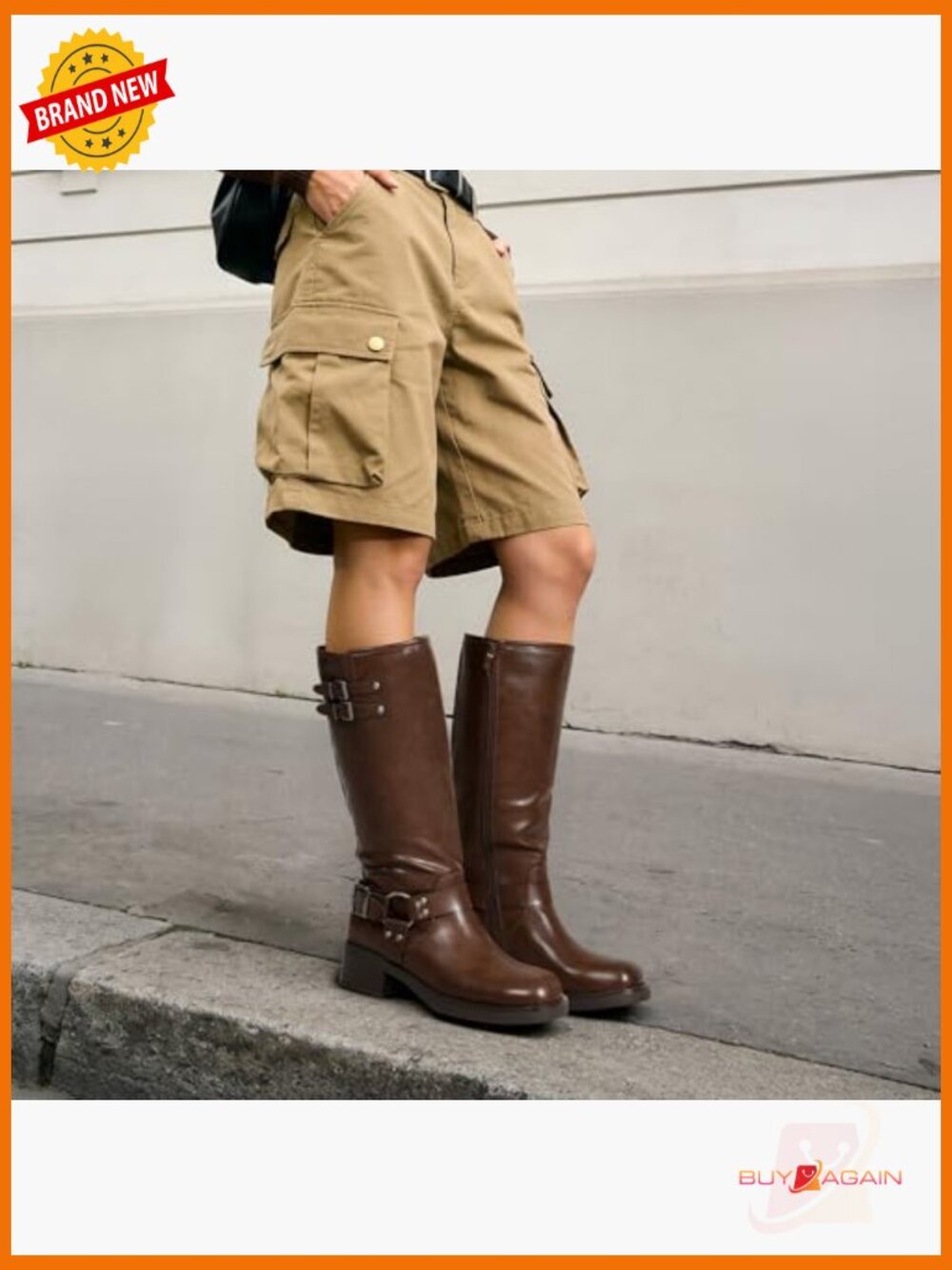 Knee High Combat Boots Chunky Heel Lace Up Side Zipper - Picture 3 of 7